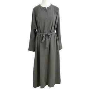 OAK + FORT GREY BUTTON DOWN LONG SLEEVE MAXI BELTED DRESS - M